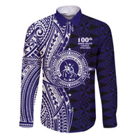 Tonga Queen Salote College 100th Years Family Matching Off The Shoulder Long Sleeve Dress and Hawaiian Shirt Blue Tonga Kupesi Uniquely Pacific Art - Polynesian Pride