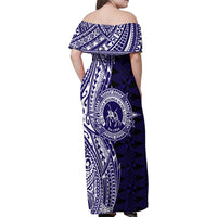 Tonga Queen Salote College 100th Years Family Matching Off Shoulder Maxi Dress and Hawaiian Shirt Blue Tonga Kupesi Uniquely Pacific Art - Polynesian Pride