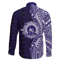 Tonga Queen Salote College 100th Years Family Matching Off Shoulder Short Dress and Hawaiian Shirt Blue Tonga Kupesi Uniquely Pacific Art - Polynesian Pride