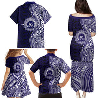Tonga Queen Salote College 100th Years Family Matching Puletasi and Hawaiian Shirt Blue Tonga Kupesi Uniquely Pacific Art - Polynesian Pride
