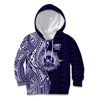 Tonga Queen Salote College 100th Years Kid Hoodie Blue Tonga Kupesi Uniquely Pacific Art - Polynesian Pride