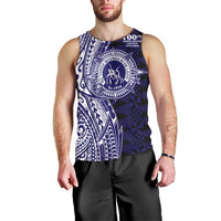 Tonga Queen Salote College 100th Years Men Tank Top Blue Tonga Kupesi Uniquely Pacific Art - Polynesian Pride