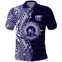 Tonga Queen Salote College 100th Years Polo Shirt Blue Tonga Kupesi Uniquely Pacific Art - Polynesian Pride