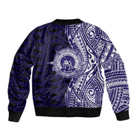 Tonga Queen Salote College 100th Years Sleeve Zip Bomber Jacket Blue Tonga Kupesi Uniquely Pacific Art - Polynesian Pride