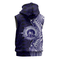 Tonga Queen Salote College 100th Years Sleeveless Hoodie Blue Tonga Kupesi Uniquely Pacific Art - Polynesian Pride