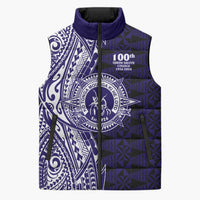 Tonga Queen Salote College 100th Years Sleeveless Puffer Jacket Blue Tonga Kupesi Uniquely Pacific Art - Polynesian Pride
