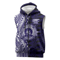Tonga Queen Salote College 100th Years Sleeveless Zip Hoodie Blue Tonga Kupesi Uniquely Pacific Art LT9 Blue - Polynesian Pride