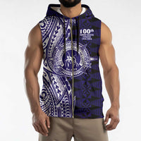 Tonga Queen Salote College 100th Years Sleeveless Zip Hoodie Blue Tonga Kupesi Uniquely Pacific Art - Polynesian Pride