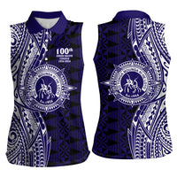 Tonga Queen Salote College 100th Years Women Sleeveless Polo Shirt Blue Tonga Kupesi Uniquely Pacific Art - Polynesian Pride