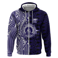 Tonga Queen Salote College 100th Years Zip Hoodie Blue Tonga Kupesi Uniquely Pacific Art - Polynesian Pride
