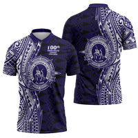 Tonga Queen Salote College 100th Years Zipper Polo Shirt Blue Tonga Kupesi Uniquely Pacific Art - Polynesian Pride