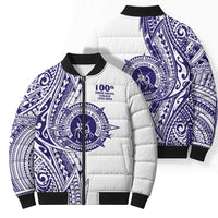 Tonga Queen Salote College 100th Years Bomber Puffer Jacket White Tonga Kupesi Uniquely Pacific Art - Polynesian Pride