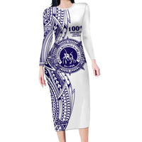 Tonga Queen Salote College 100th Years Family Matching Long Sleeve Bodycon Dress and Hawaiian Shirt White Tonga Kupesi Uniquely Pacific Art - Polynesian Pride