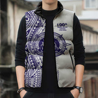 Tonga Queen Salote College 100th Years Sleeveless Puffer Jacket White Tonga Kupesi Uniquely Pacific Art - Polynesian Pride