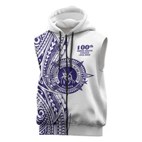 Tonga Queen Salote College 100th Years Sleeveless Zip Hoodie White Tonga Kupesi Uniquely Pacific Art LT9 White - Polynesian Pride