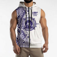 Tonga Queen Salote College 100th Years Sleeveless Zip Hoodie White Tonga Kupesi Uniquely Pacific Art LT9 - Polynesian Pride