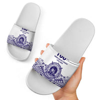 Tonga Queen Salote College 100th Years Slide Sandals White Tonga Kupesi Uniquely Pacific Art - Polynesian Pride