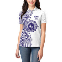 Tonga Queen Salote College 100th Years Women Polo Shirt White Tonga Kupesi Uniquely Pacific Art - Polynesian Pride