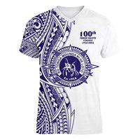Tonga Queen Salote College 100th Years Women V-Neck T-Shirt White Tonga Kupesi Uniquely Pacific Art - Polynesian Pride