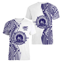 Tonga Queen Salote College 100th Years Women V-Neck T-Shirt White Tonga Kupesi Uniquely Pacific Art - Polynesian Pride
