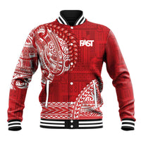 Samoa FAST Baseball Jacket Samoan Motif Patterns LT9 Unisex Red - Polynesian Pride