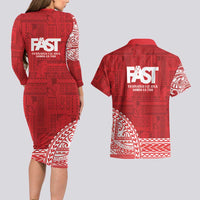 Samoa FAST Couples Matching Long Sleeve Bodycon Dress and Hawaiian Shirt Samoan Motif Patterns - Polynesian Pride