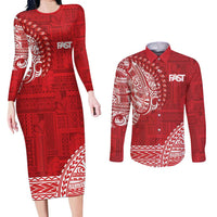 Samoa FAST Couples Matching Long Sleeve Bodycon Dress and Long Sleeve Button Shirt Samoan Motif Patterns LT9 Red - Polynesian Pride