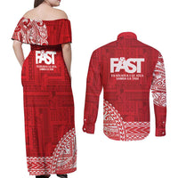Samoa FAST Couples Matching Off Shoulder Maxi Dress and Long Sleeve Button Shirt Samoan Motif Patterns LT9 - Polynesian Pride