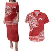 Samoa FAST Couples Matching Puletasi and Hawaiian Shirt Samoan Motif Patterns LT9 Red - Polynesian Pride