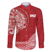 Samoa FAST Family Matching Off The Shoulder Long Sleeve Dress and Hawaiian Shirt Samoan Motif Patterns LT9 Dad's Shirt - Long Sleeve Red - Polynesian Pride