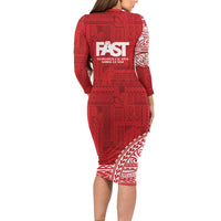 Samoa FAST Long Sleeve Bodycon Dress Samoan Motif Patterns - Polynesian Pride
