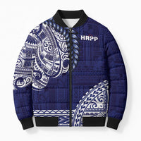 Samoa HRPP Bomber Puffer Jacket Samoan Motif Patterns LT9 Unisex Blue - Polynesian Pride