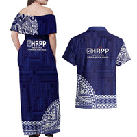 Samoa HRPP Couples Matching Off Shoulder Maxi Dress and Hawaiian Shirt Samoan Motif Patterns - Polynesian Pride