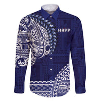 Samoa HRPP Family Matching Long Sleeve Bodycon Dress and Hawaiian Shirt Samoan Motif Patterns LT9 Dad's Shirt - Long Sleeve Blue - Polynesian Pride