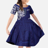 Samoa HRPP Family Matching Short Sleeve Bodycon Dress and Hawaiian Shirt Samoan Motif Patterns LT9 Daughter's Dress Blue - Polynesian Pride