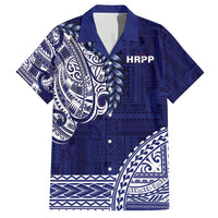 Samoa HRPP Family Matching Short Sleeve Bodycon Dress and Hawaiian Shirt Samoan Motif Patterns LT9 Dad's Shirt - Short Sleeve Blue - Polynesian Pride