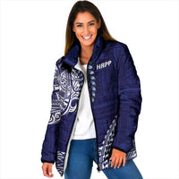 Samoa HRPP Padded Jacket Samoan Motif Patterns LT9 Women Blue - Polynesian Pride