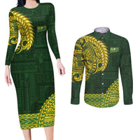 Samoa SUP Couples Matching Long Sleeve Bodycon Dress and Long Sleeve Button Shirt Samoan Motif Patterns LT9 Green - Polynesian Pride