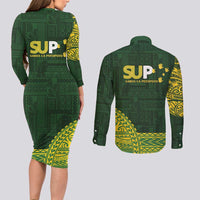 Samoa SUP Couples Matching Long Sleeve Bodycon Dress and Long Sleeve Button Shirt Samoan Motif Patterns LT9 - Polynesian Pride