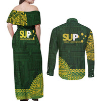 Samoa SUP Couples Matching Off Shoulder Maxi Dress and Long Sleeve Button Shirt Samoan Motif Patterns LT9 - Polynesian Pride
