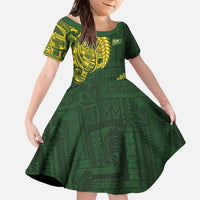 Samoa SUP Family Matching Mermaid Dress and Hawaiian Shirt Samoan Motif Patterns LT9 Daughter's Dress Green - Polynesian Pride