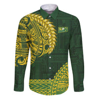 Samoa SUP Family Matching Mermaid Dress and Hawaiian Shirt Samoan Motif Patterns LT9 Dad's Shirt - Long Sleeve Green - Polynesian Pride