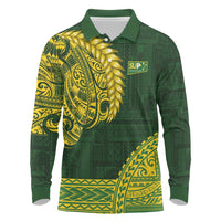 Samoa SUP Long Sleeve Polo Shirt Samoan Motif Patterns LT9 Green - Polynesian Pride