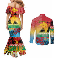 Personalised Torba PNG Day Couples Matching Mermaid Dress and Long Sleeve Button Shirt Oro Tapa Pattern - Polynesian Pride