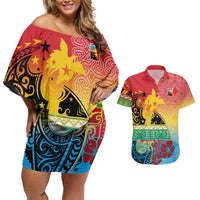 Personalised Torba PNG Day Couples Matching Off Shoulder Short Dress and Hawaiian Shirt Oro Tapa Pattern - Polynesian Pride