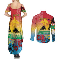 Personalised Torba PNG Day Couples Matching Summer Maxi Dress and Long Sleeve Button Shirt Oro Tapa Pattern - Polynesian Pride