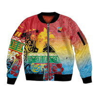Personalised Torba PNG Day Sleeve Zip Bomber Jacket Oro Tapa Pattern - Polynesian Pride