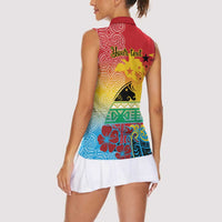 Personalised Torba PNG Day Women Sleeveless Polo Shirt Oro Tapa Pattern - Polynesian Pride