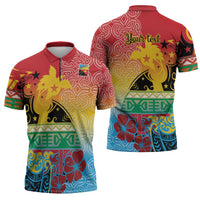 Personalised Torba PNG Day Zipper Polo Shirt Oro Tapa Pattern - Polynesian Pride