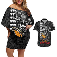 Aloha Spirit Ikaika Warrior Helmet Couples Matching Off Shoulder Short Dress and Hawaiian Shirt